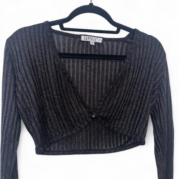 Vintage rampage black sparkly long sleeve bolero top with button detail - Picture 3 of 8